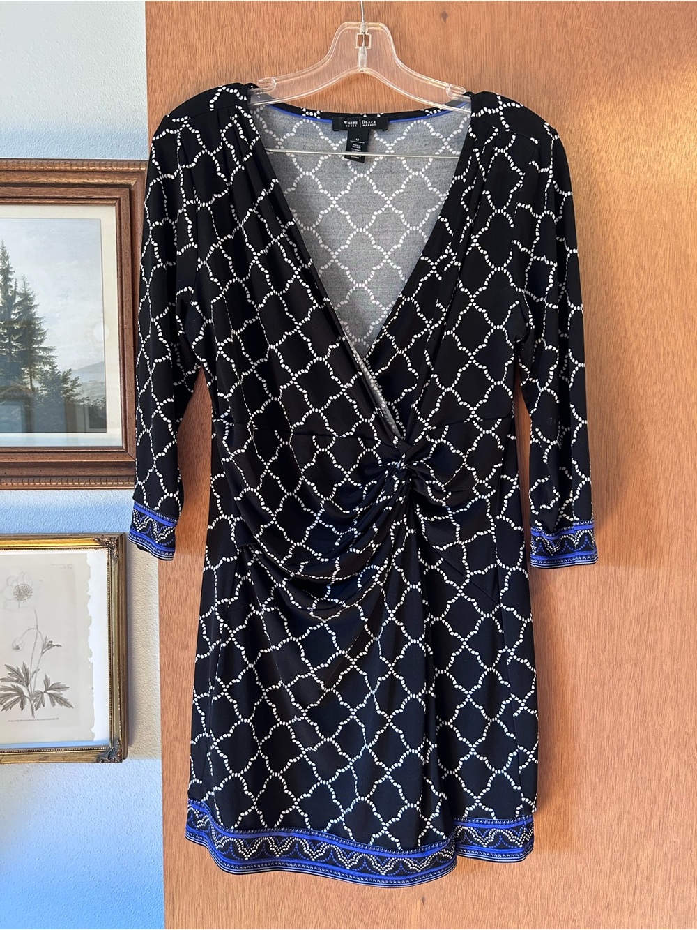 White House Black Market Black Wrap Dress with Blue Trim